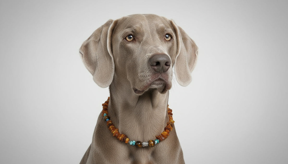 Bernsteinkette für den Hund mit Tigerauge Länge 42cm
