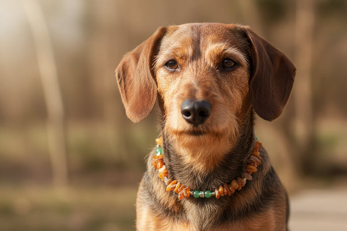 amberdog Hunde Bernsteinkette mit Jade Länge 30cm