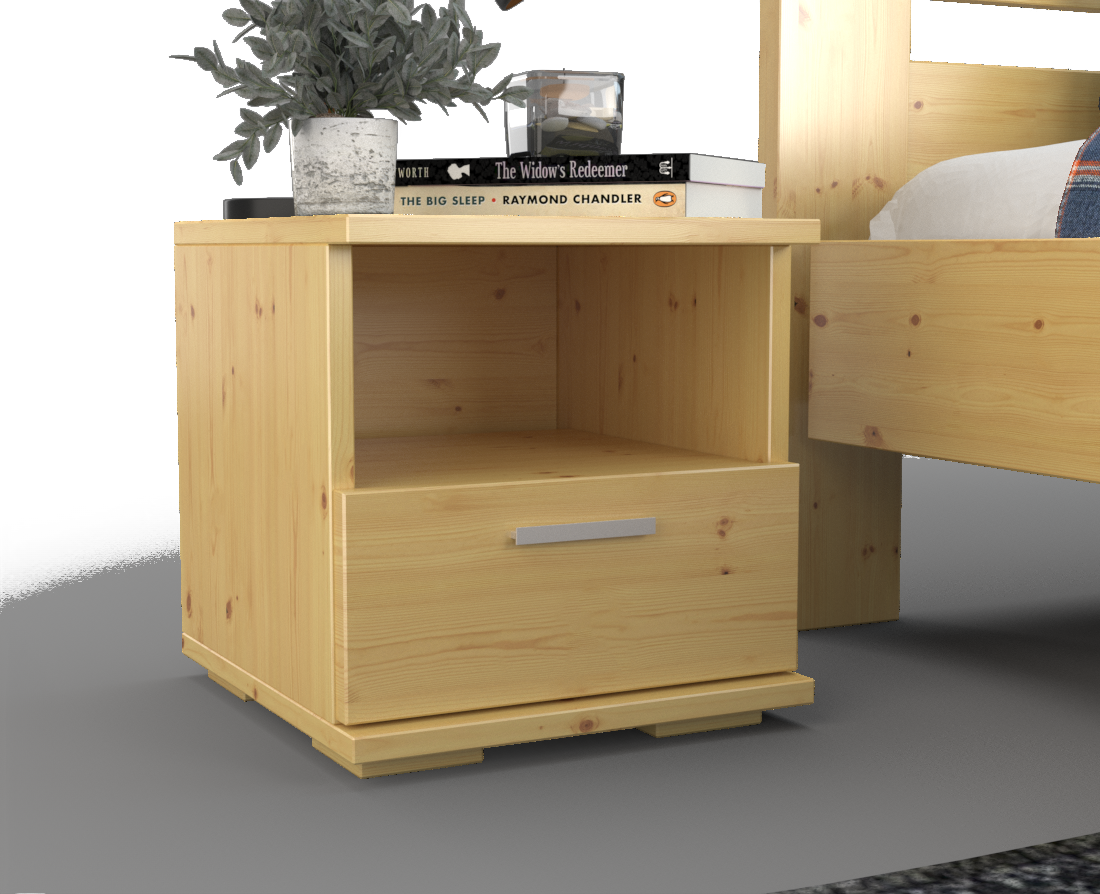 Nobis Kiefer Massivholz Nachttisch mit 1 Schublade und Regal | 100% Bio Kiefer