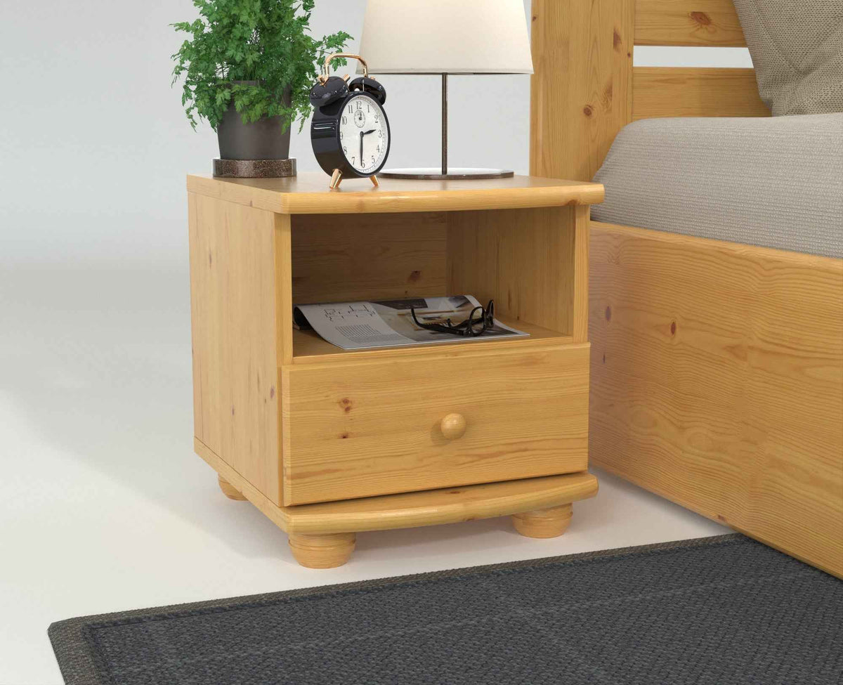 Claudia Kiefer Nachttisch Massivholz mit 1-Schublade und 1 Regal | 100% Bio Kiefer