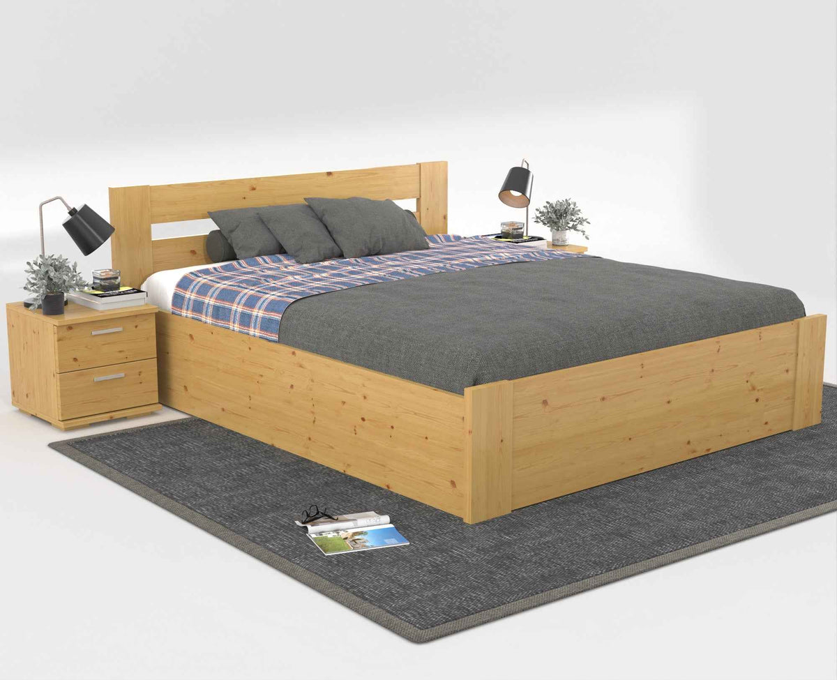 Nobis Kieferbett mit Bettkasten aus Massivholz | 100% Bio-Bett inkl. Lattenrost