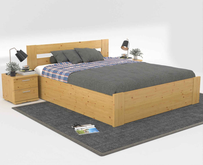 Nobis Kieferbett mit Bettkasten aus Massivholz | 100% Bio-Bett inkl. Lattenrost