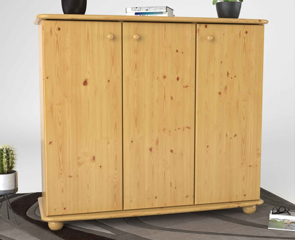 Anika Kommode Kiefer Massivholz 110er | 3-Türig Sideboard mit Regalfächer aus 100% Bio Holz