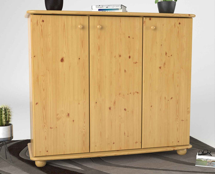 Anika Kommode Kiefer Massivholz 110er | 3-Türig Sideboard mit Regalfächer aus 100% Bio Holz