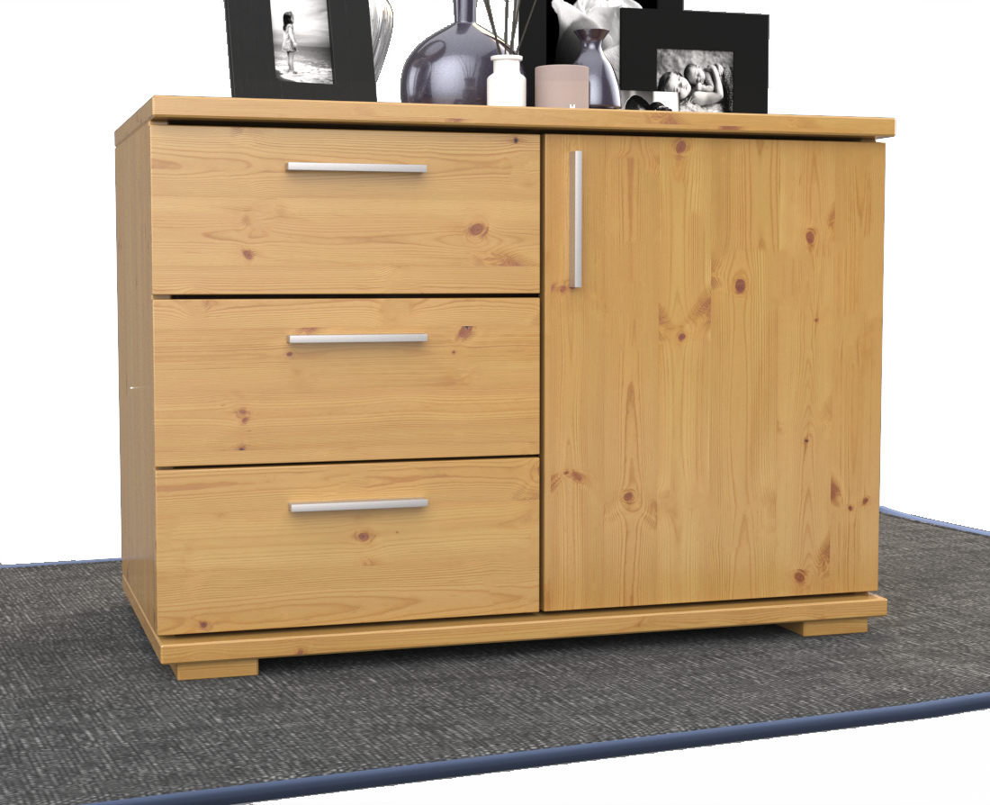 Nobis Kommode Bio Kiefer Massivholz 1-türig mit 3 Schubladen - 57 cm