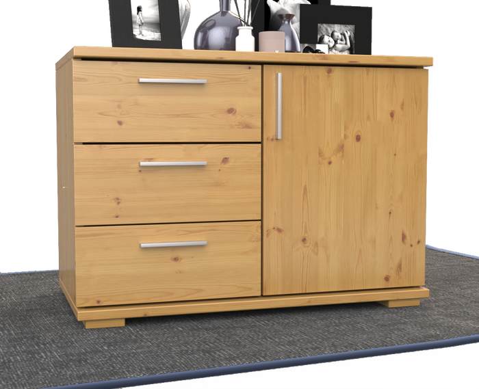 Nobis Kommode Bio Kiefer Massivholz 1-türig mit 3 Schubladen - 57 cm