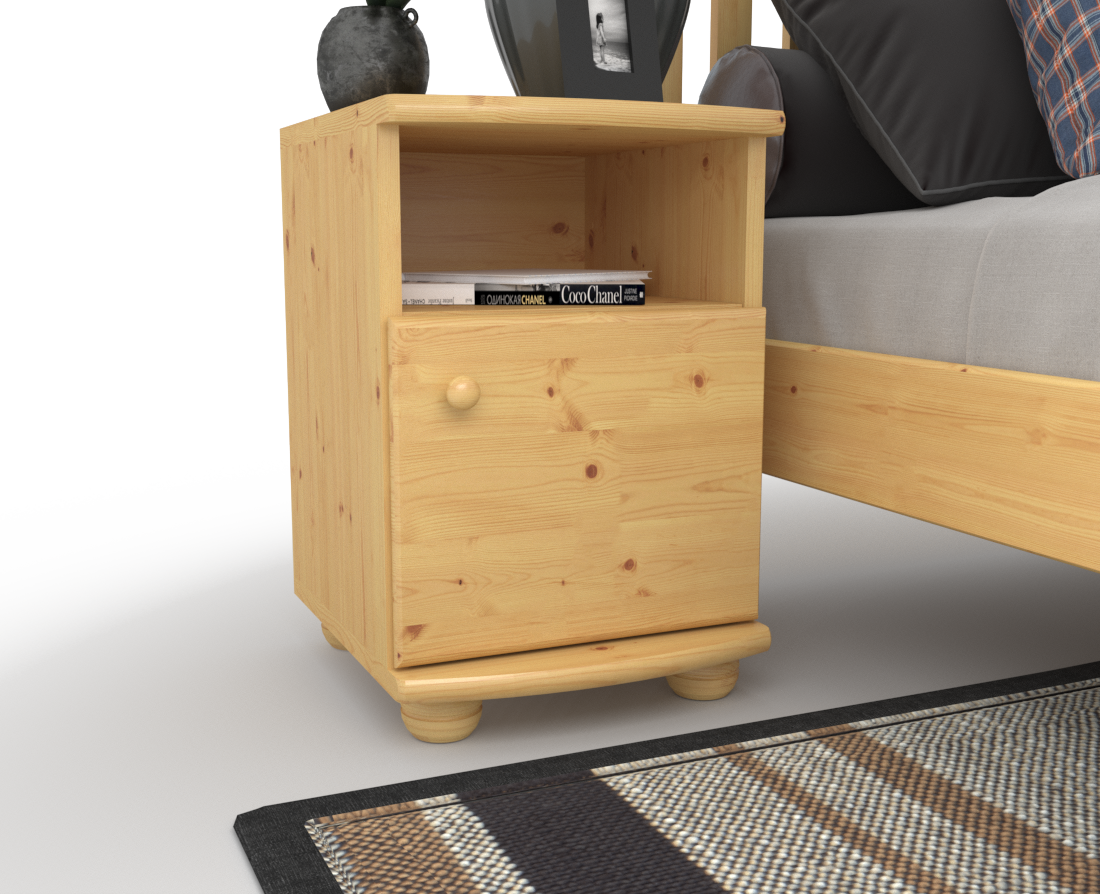Claudia Kiefer Nachttisch Massivholz | Nachtschrank mit 1 Regal und 1 Tür | 100% Bio Kiefer