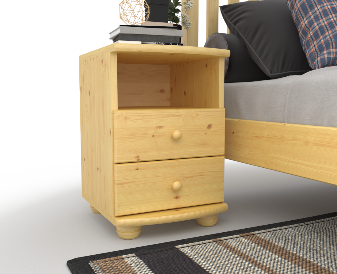 Claudia Kiefer Nachttisch 2-Schubladen aus 100% Bio Kiefer mit Regal