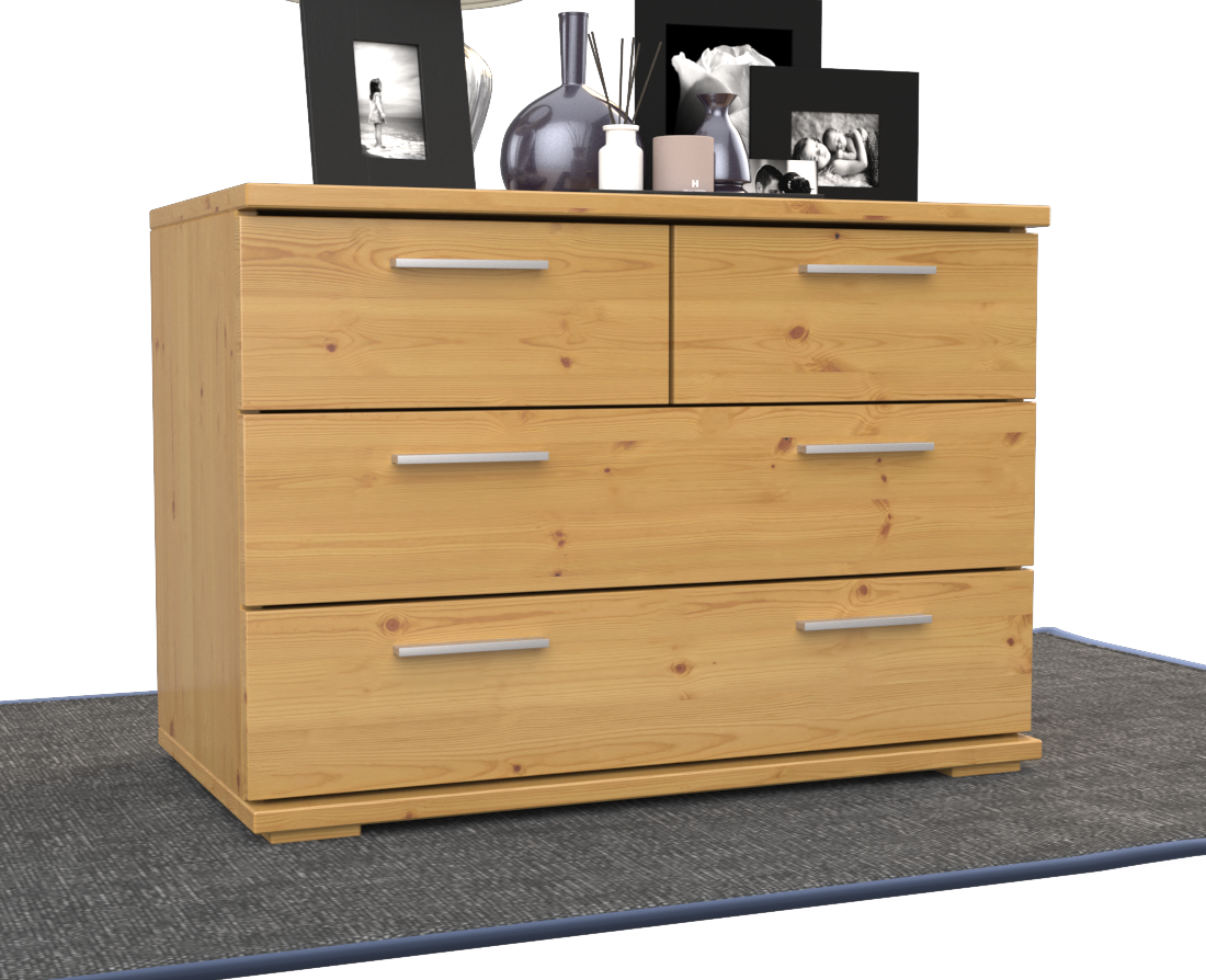 Nobis Kommode aus Bio Kiefer | Sideboard | Anrichte mit 4 Schubladen | 57 cm hoch | 100% Massivholz