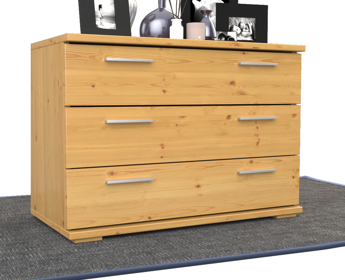 Nobis Kommode Massivholz für Wohnzimmer | Sideboard mit 3 großen Schubladen | 57cm hoch aus 100% Bio Kiefer Massivholz