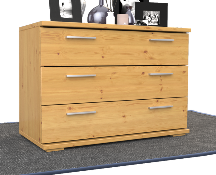 Nobis Kommode Massivholz für Wohnzimmer | Sideboard mit 3 großen Schubladen | 57cm hoch aus 100% Bio Kiefer Massivholz
