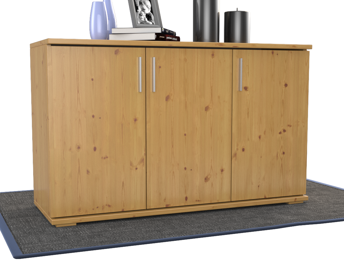 Nobis Kommode Bio Kiefer Massivholz | 3-Türig Sideboard mit Regalböden aus 100% Bio Kiefer