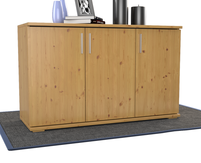 Nobis Kommode Bio Kiefer Massivholz | 3-Türig Sideboard mit Regalböden aus 100% Bio Kiefer