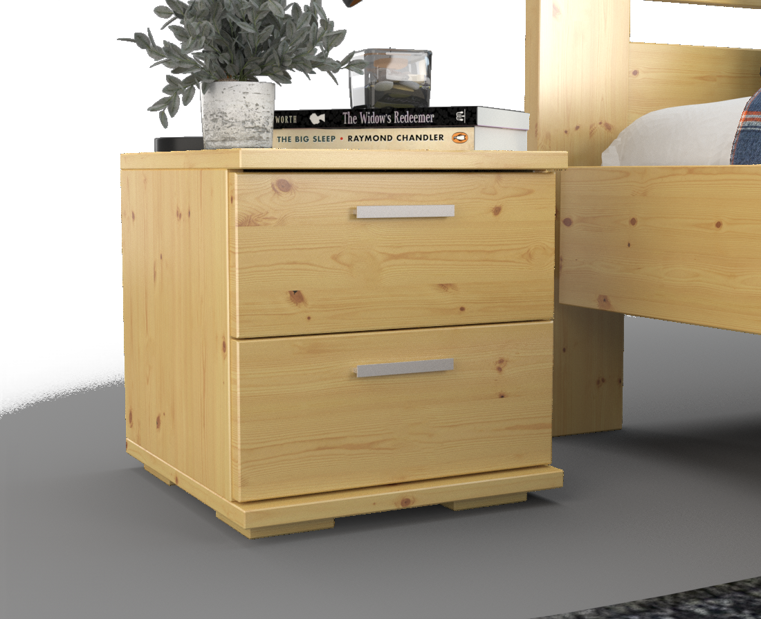 Nobis Kiefer Massivholz Nachttisch | 2-Schubladen Nachtschrank aus 100% Bio Kiefer