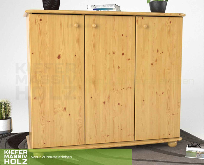 Anika Kommode Bio Kiefer Massivholz | 93er Sideboard 3-Türig mit Regalfächer