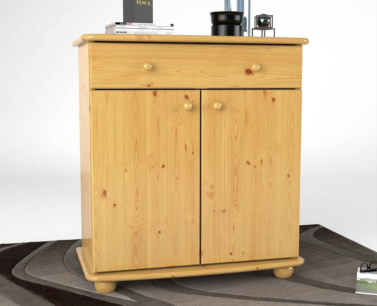 Anika Kiefer Kommode Massivholz - 2-Türig, 1-Schublade, 100% Bio Kiefer für nachhaltige Wohnakzente