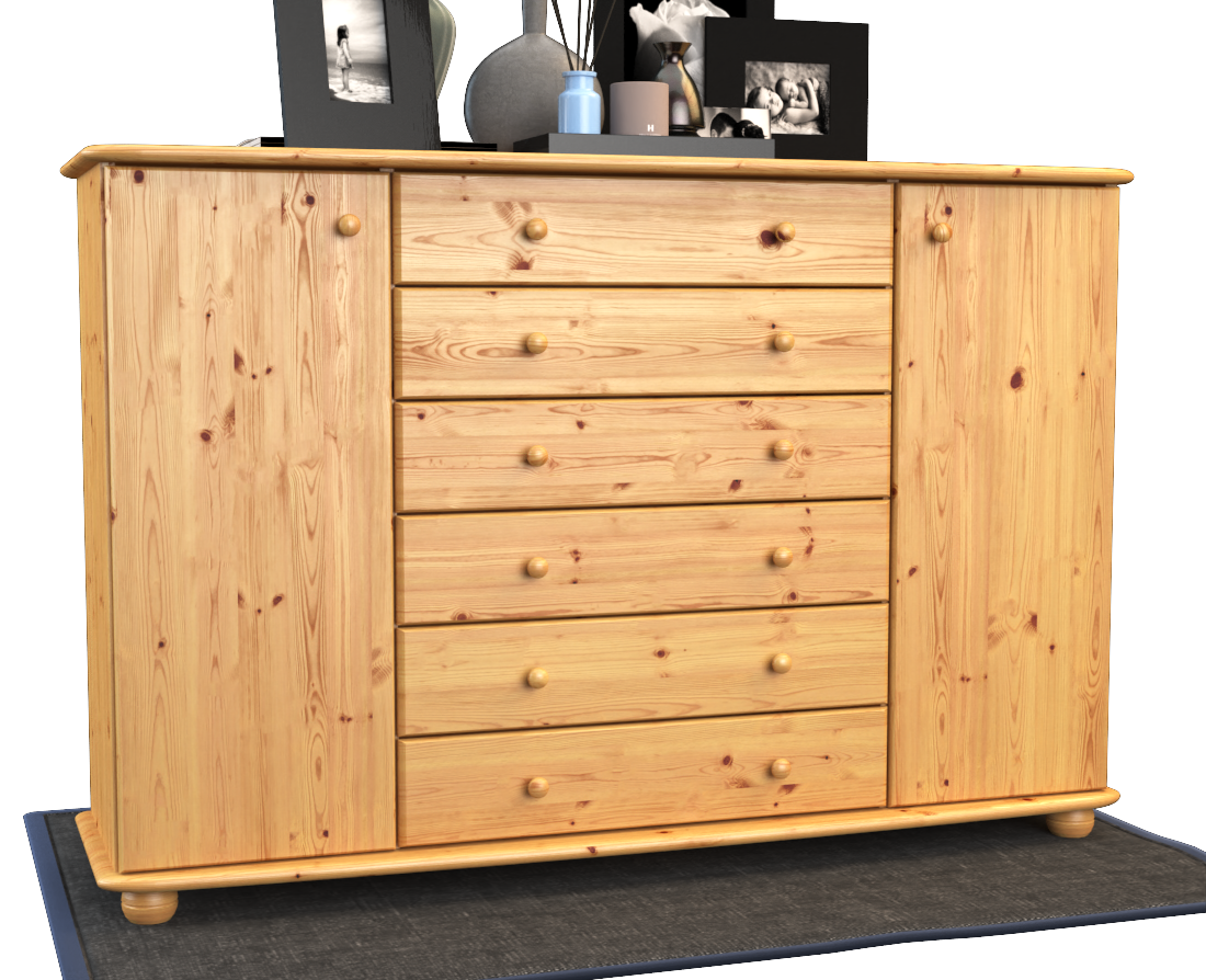 Anika Kommode XL Kiefer Massivholz | Sideboard mit 2 Türen & 6 Schubladen | 100% Bio Qualität