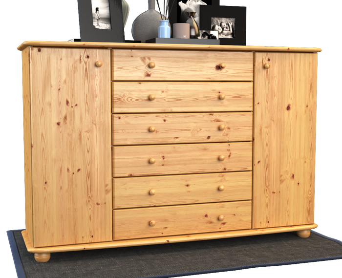 Anika Kommode XL Kiefer Massivholz | Sideboard mit 2 Türen & 6 Schubladen | 100% Bio Qualität
