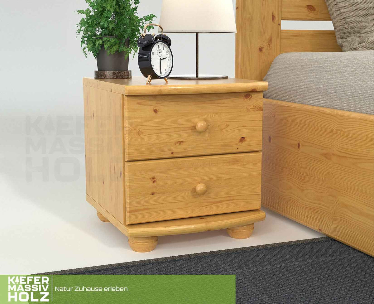 Claudia Kiefer Nachttisch aus massivem Holz mit 2 Schubladen | 100% Bio Kiefer