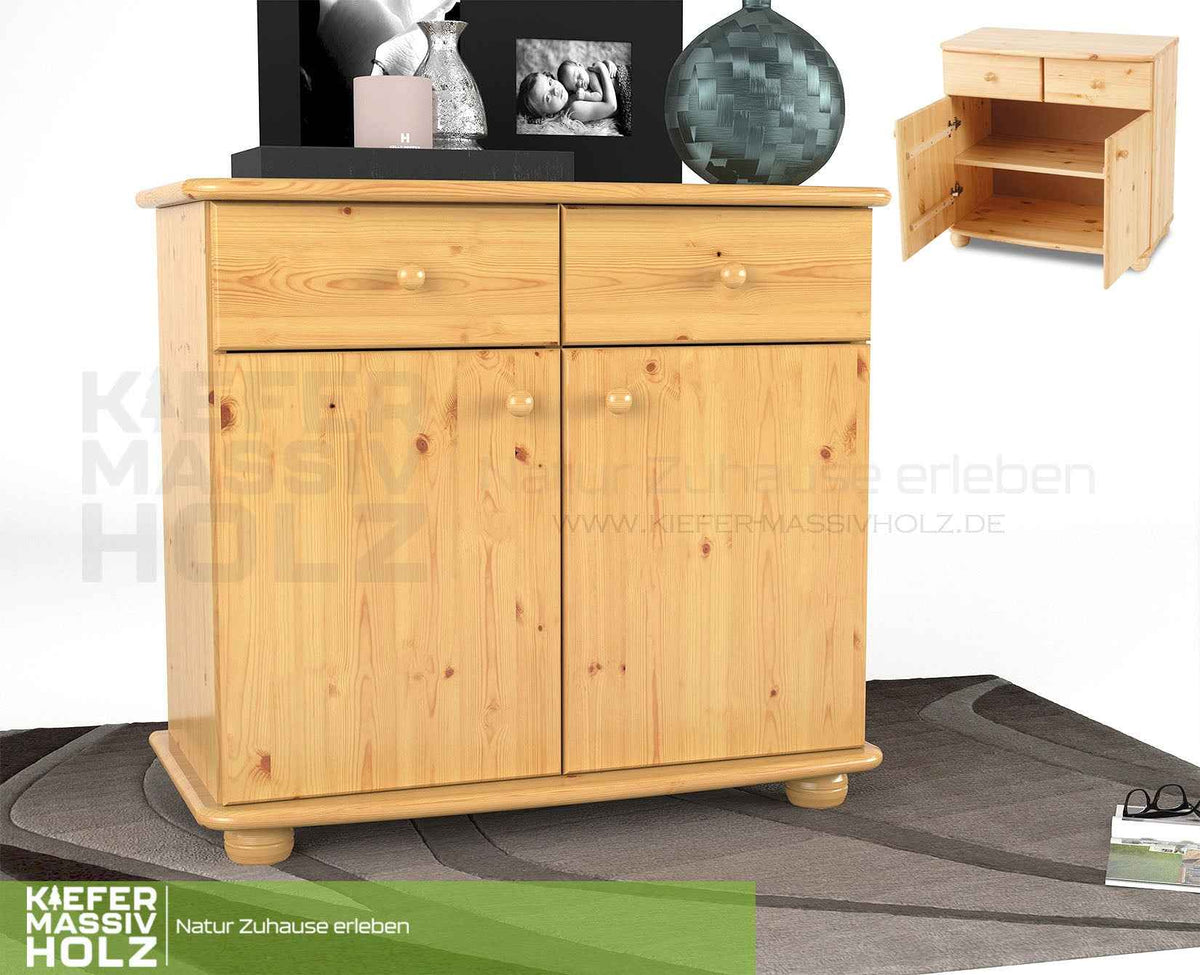 Claudia Kommode Bio Kiefer Massivholz | Sideboard Anrichte | 2-Türig mit 2-Schubladen