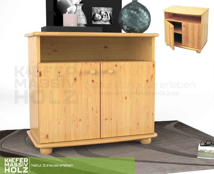 Claudia Kommode Sideboard aus 100% Bio Kiefer Massivholz | 2-Türig | 1 Regal