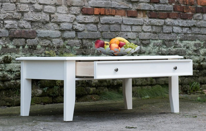 Bologna Elegante Kiefer Couchtisch – Stilvoller Wohnzimmertisch in Weiß mit praktischer Schublade