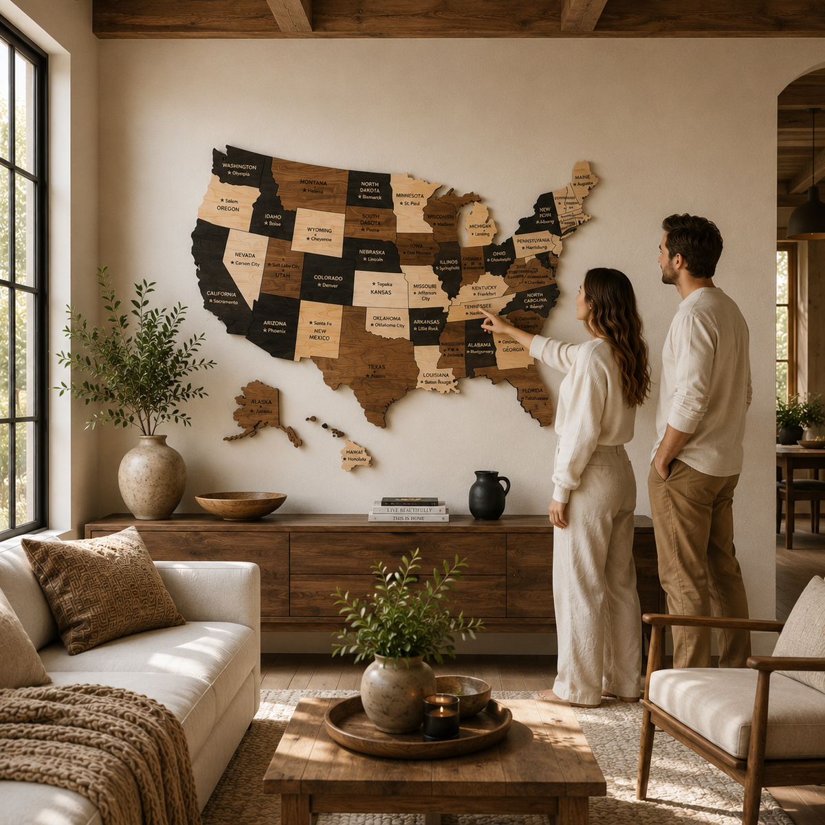 🇺🇸 USA 3D Wooden Map