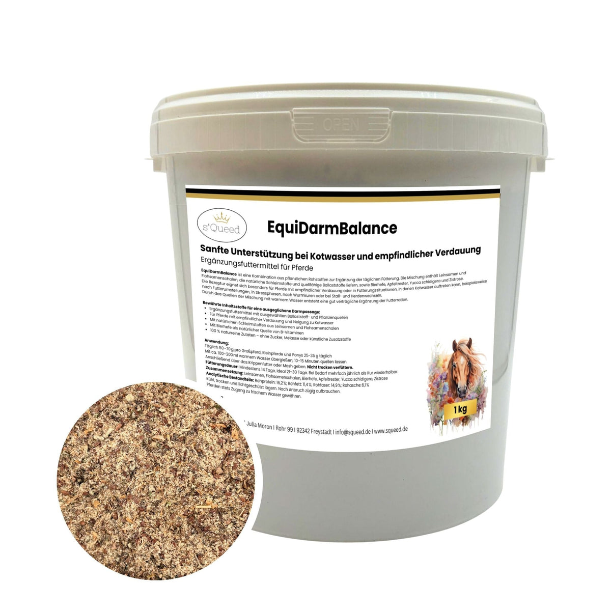 EquiDarmBalance 1kg – natürliches Zusatzfutter für Pferde bei Kotwasser & empfindlicher Verdauung