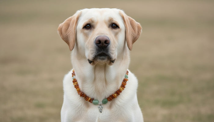 Hunde Bernsteinkette mit Bergkristall und Aventurin Länge 48cm