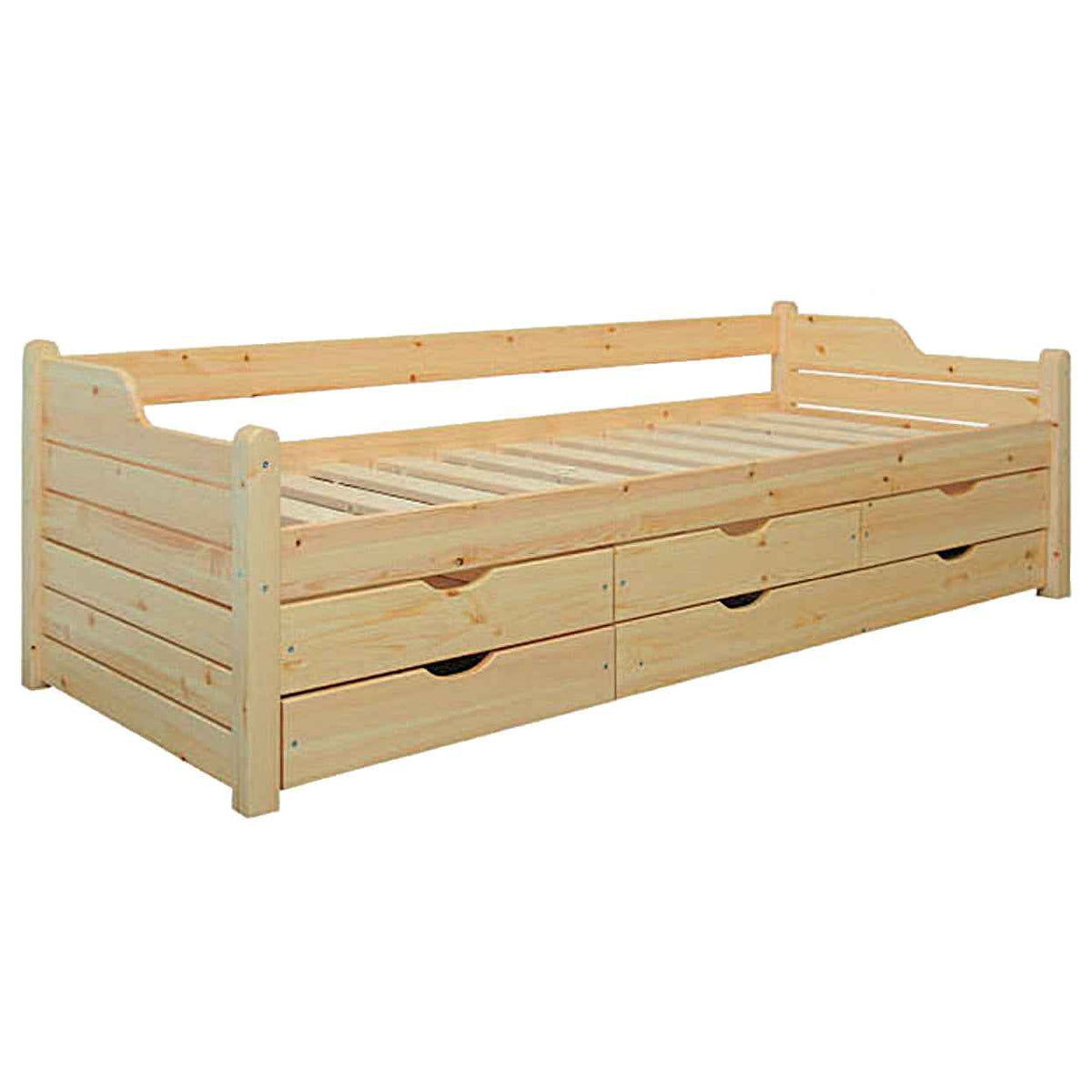 Jugendbett Massivholz 80x200cm mit 5-Schubladen - Gästebett Einzelbett aus 100% Bio-Kiefer