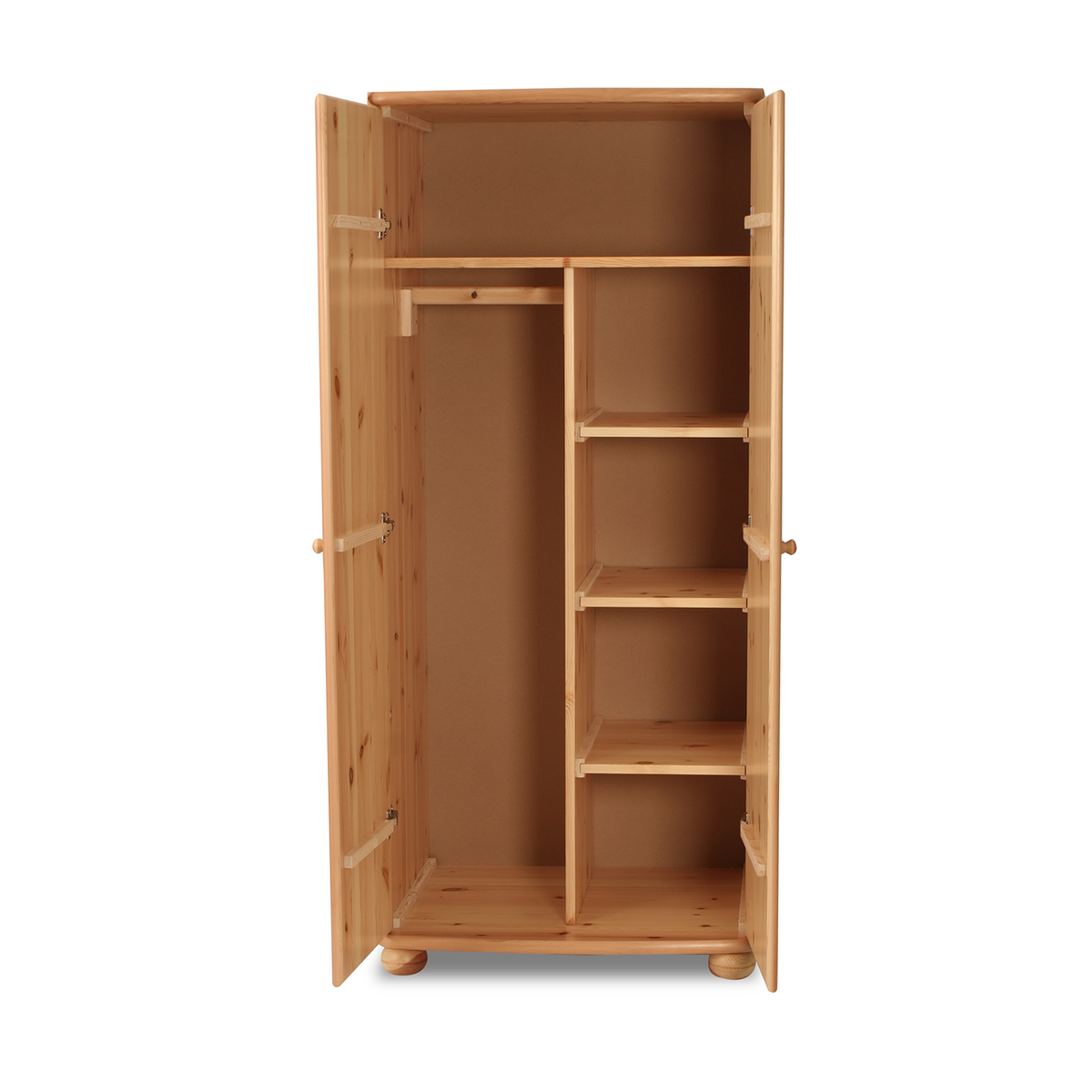 Claudia Kleiderschrank 100% Bio Kiefer | 2-Türig mit Kleiderstange und Regalfächer aus massivem Holz