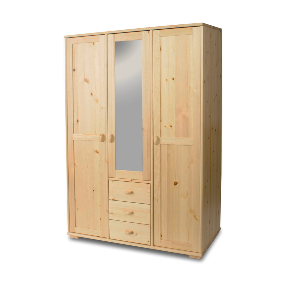 Vanessa Kleiderschrank Spiegelschrank | 3-Türig mit Schubladen, Kleiderstangen und Regalfächern