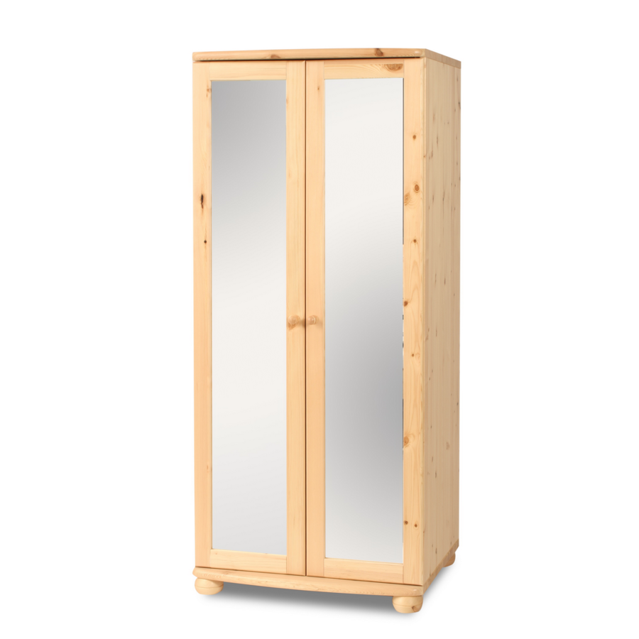 Claudia Kleiderschrank Spiegelschrank 2-türig mit Kleiderstange und Regalböden