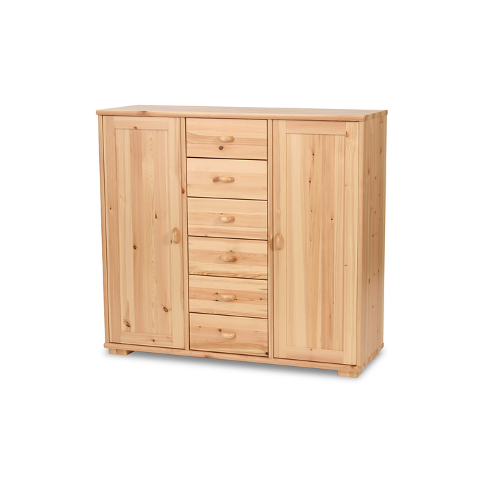 Vanessa Kommode Bio Massivholz | 2-Türig mit 6 Schubladen | Hochwertiges Sideboard aus 100% Bio Massivholz
