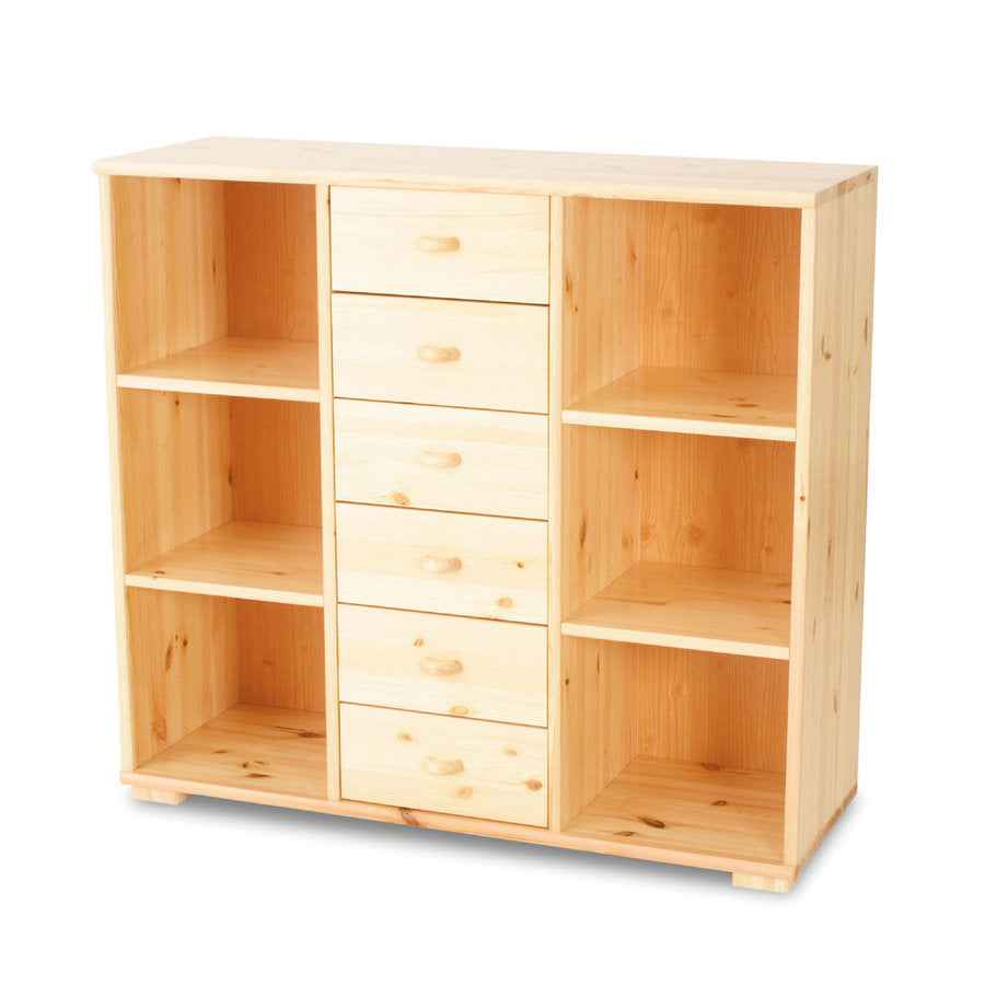 Vanessa Kommode Sideboard aus 100% Bio Massivholz | Anrichte mit 6 Regalfächern und 6 Schubladen