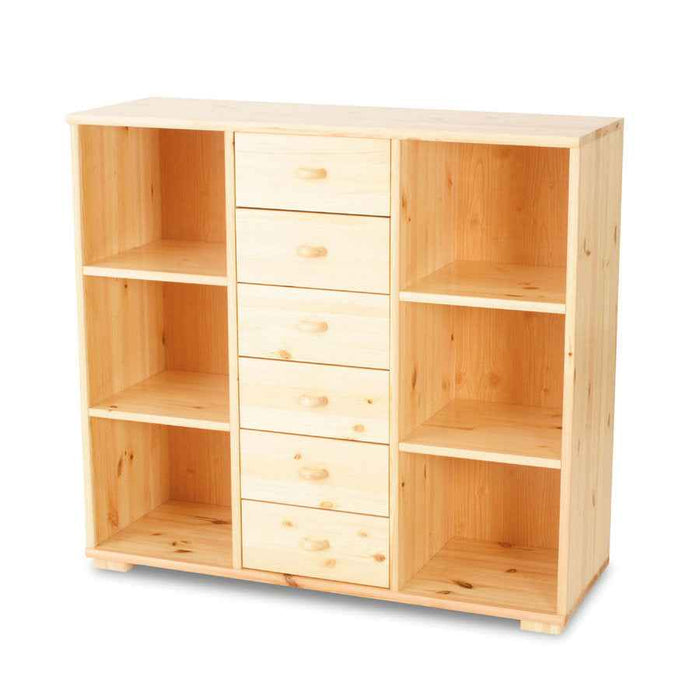 Vanessa Kommode Sideboard aus 100% Bio Massivholz | Anrichte mit 6 Regalfächern und 6 Schubladen