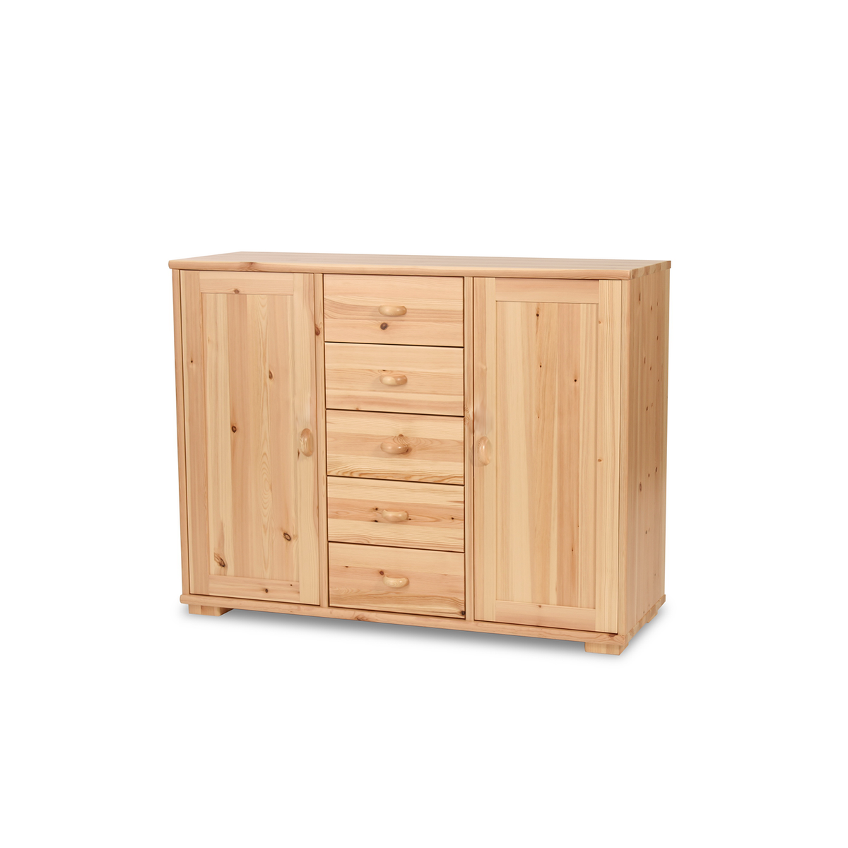 Vanessa Kommode Bio Massivholz Kiefer | 2-Türig Anrichte mit 5-Schubladen aus 100% Bio Holz