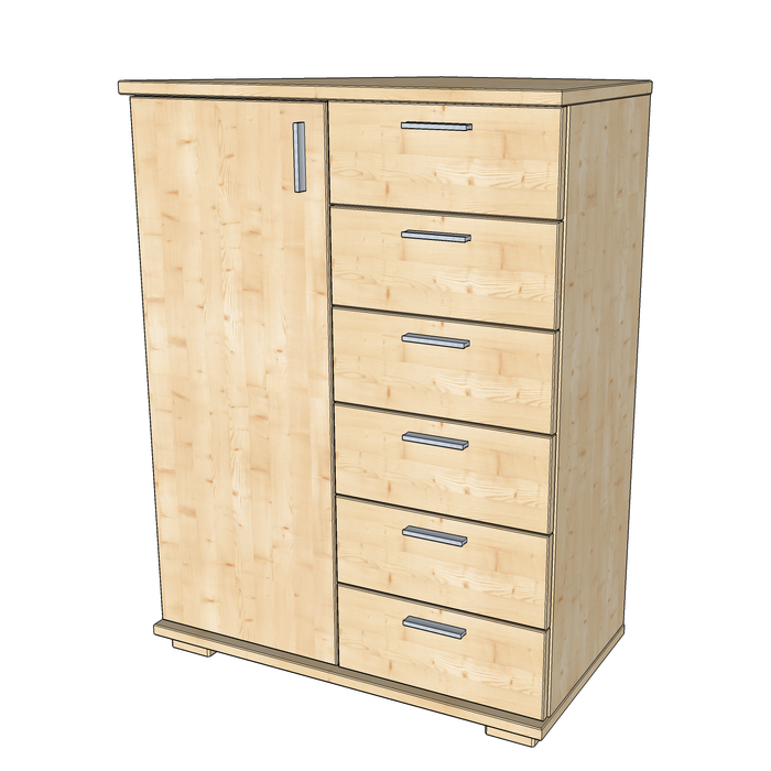 Nobis Kommode Bio Kiefer Massivholz 107-er | Sideboard Anrichte mit 6 Schubladen und 1 Tür