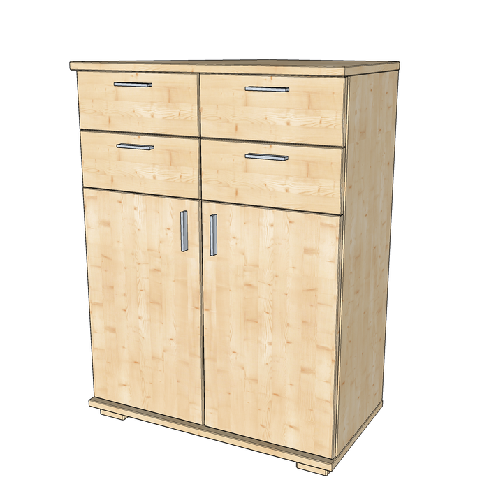 Nobis Kommode 100% Bio Kiefer | Sideboard Anrichte 107cm hoch | 4-Schubladen 2-Türig aus massivem Holz