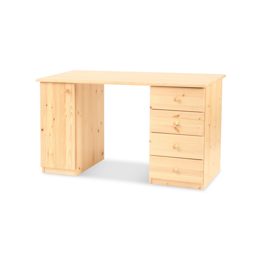 Claudia Schreibtisch Bio Kieferholz | Bürotisch 1-Türig mit 4 Schubladen aus 100% massivem Holz