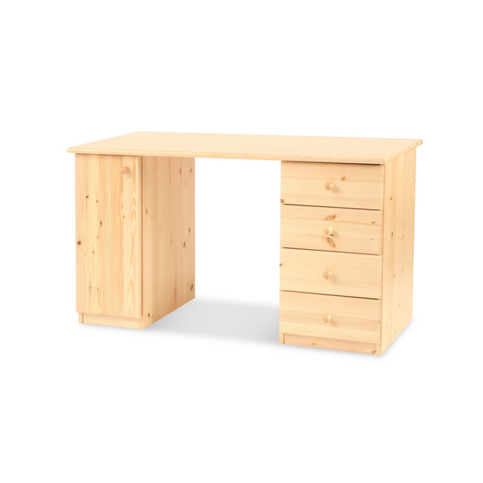 Claudia Schreibtisch Bio Kieferholz | Bürotisch 1-Türig mit 4 Schubladen aus 100% massivem Holz
