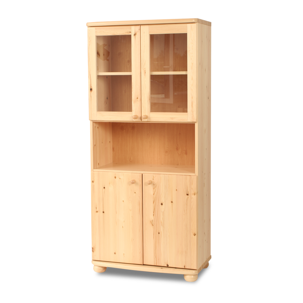 Claudia Buffetschrank Vitrine aus Kiefer massiv | 4-türig | 100% Bio Massivholz