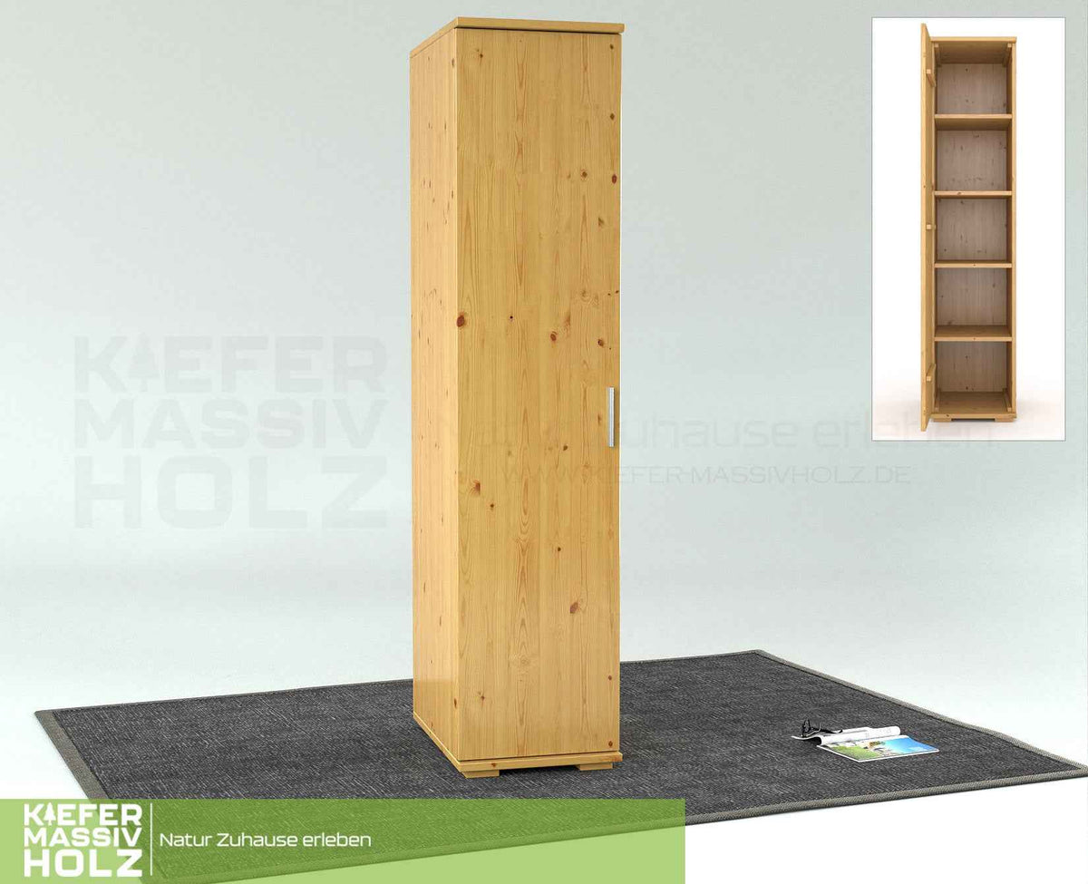 Nobis Kleiderschrank Bio Kiefer | 59 cm Tiefe 1-Türig mit Kleiderstange aus 100% Bio Kiefer Massivholz