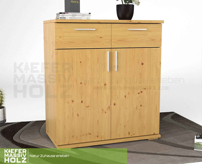 Nobis Kommode Massivholz 90-er | Anrichte | 2-Schubladen & 2-Türig | 100% Bio Kiefer