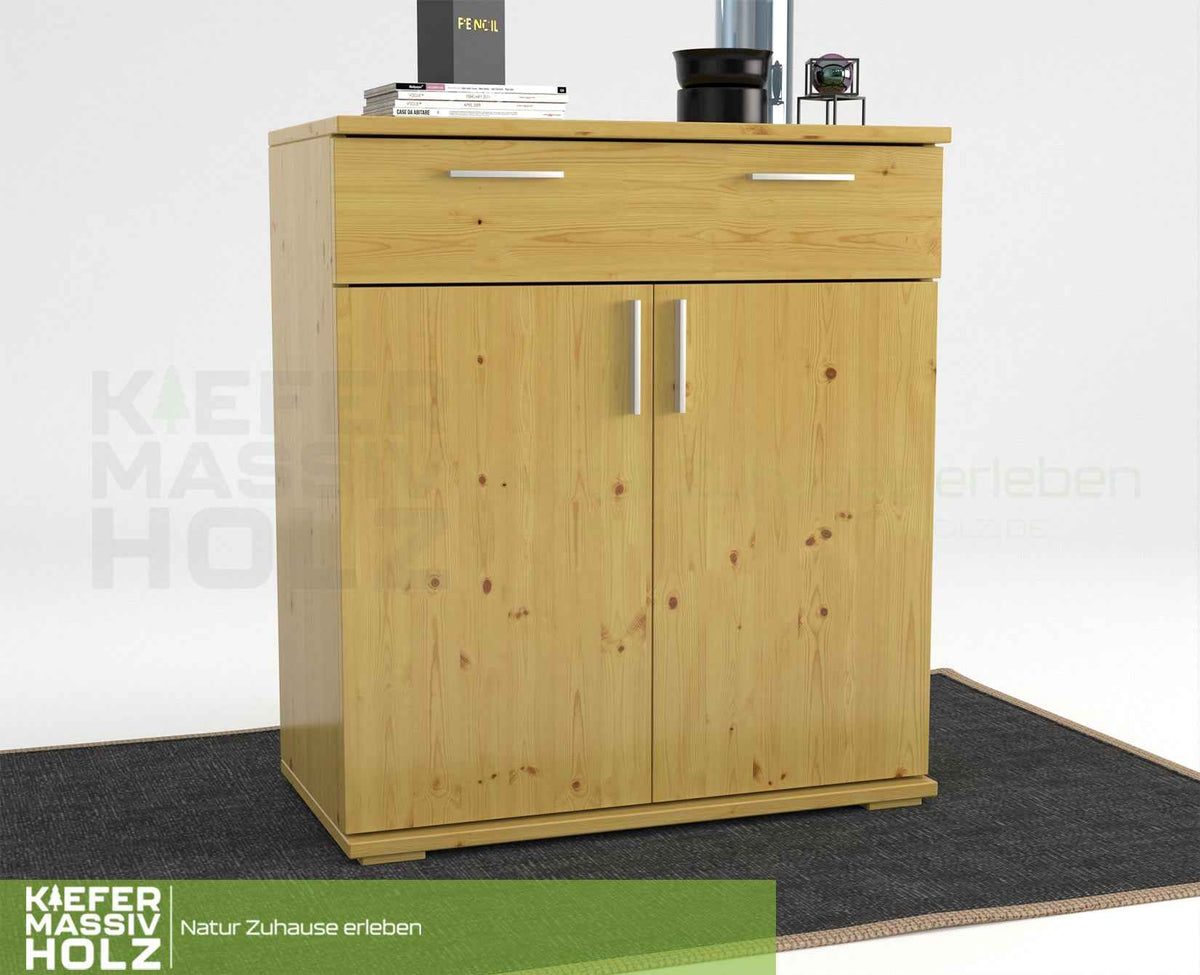 Nobis Kommode 100% Bio Kiefer | Sideboard mit 1-Schublade und 2-Türen | 90cm hoch