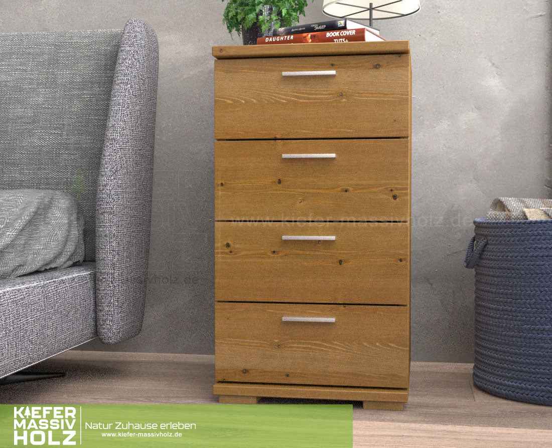 Nobis Schubladenkommode Bio Kiefer Sideboard | 4-Schubladen | 74cm hoch | 100% Massivholz