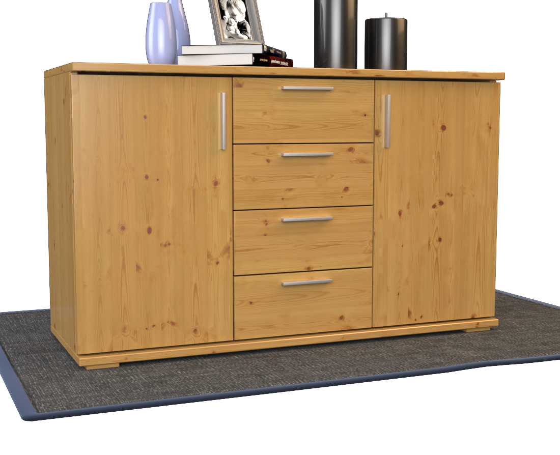 Nobis Kommode aus Massivholz | Sideboard mit 4 Schubladen und 2 Türen | 100% Bio Kiefer Massivholz