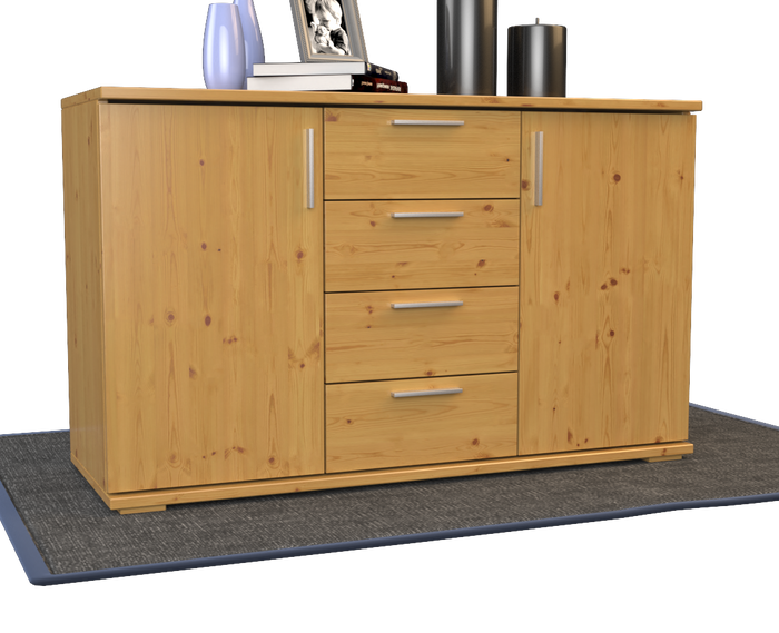Nobis Kommode aus Massivholz | Sideboard mit 4 Schubladen und 2 Türen | 100% Bio Kiefer Massivholz