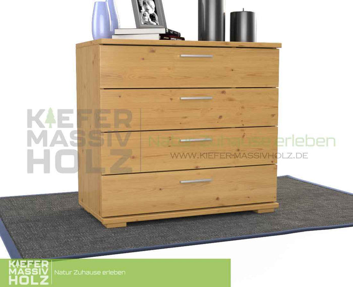 Nobis Kommode aus Kiefer Massivholz | Sideboard Anrichte mit 4 Schubladen aus 100% Bio Holz