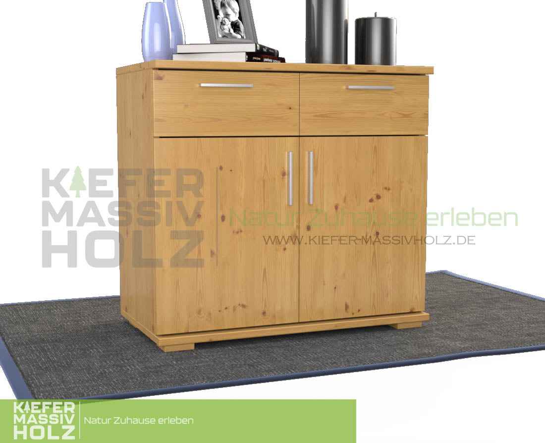 Nobis Kommode Massivholz aus 100% Bio Kiefer | 2-Türig mit 2 Schubladen für stilvolles Wohnen